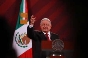 August 23, 2023 in Mexico City, Mexico: President of Mexico, Andres Manuel Lopez Obrador, gesticulates while  speak during  the briefing conference in front of reporters at the national palace on August 23, 2023 in Mexico City, Mexico. (Photo by Carlos Santiago/ Eyepix Group)